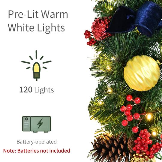 Puleo International 6ft. Pre-Lit Pine with Ornaments & Pinecones Artificial Christmas Garland